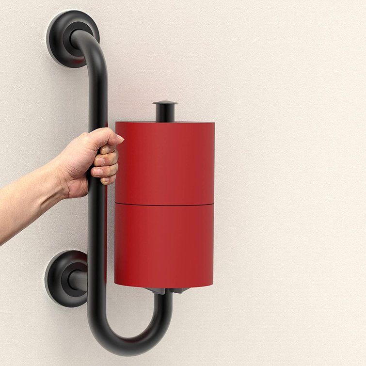 Ameriluck Vertical Commode Safety Grab Bar With Toilet Paper Holder For